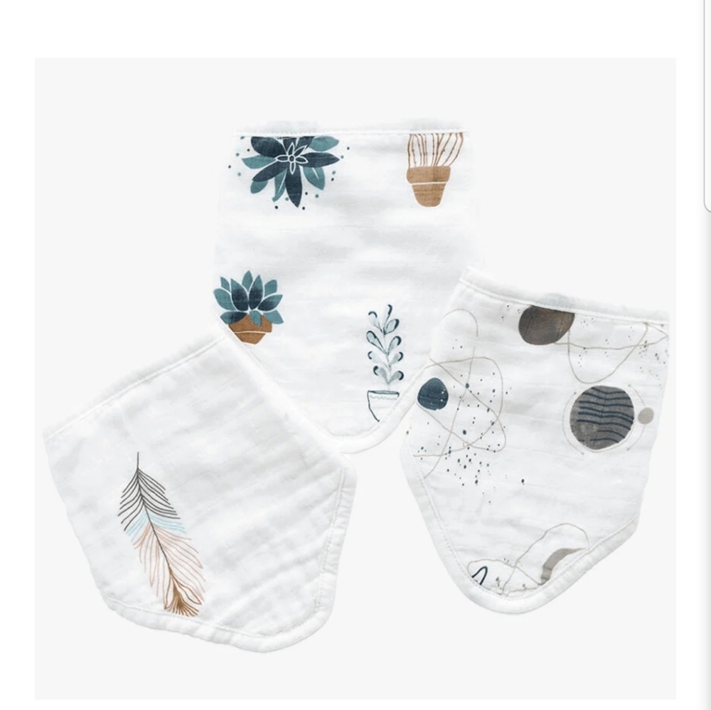Nightingale Baby Bandana Bibs Set - White and Blue